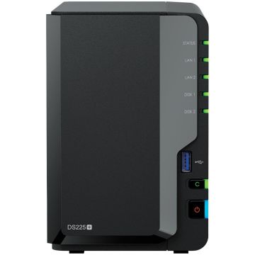 Synology DS225+, Tower, 2-bays 3.5'' SATA HDD/SSD, CPU Inte Celeron J4125 4-core (4-thread) 2.0 GHz, burst up to 2.7 GHz, 2 GB DDR4 non-ECC (expandable up to 6 GB), 1xRJ-