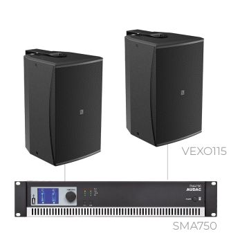 AUDAC FORTE15.2V - Komplet ozvučenja: 2× instalacioni zvučnik VEXO115, pojačalo SMA750