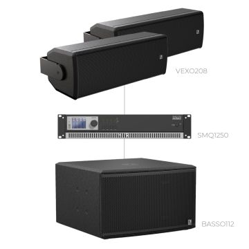 AUDAC FORTE208.2-112.1 - Komplet ozvučenja: 2× instalacioni zvučnik VEXO208I, infra-subwoofer BASSO112, pojačalo SMQ1250