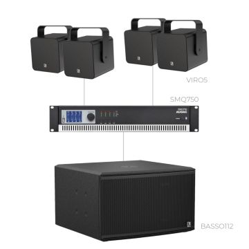 AUDAC FORTE5.4-112.1 - Komplet ozvučenja: 4× instalacioni zvučnik VIRO5, infra-subwoofer BASSO112, pojačalo SMQ750
