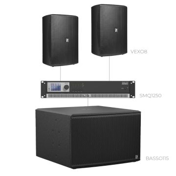 AUDAC FORTE8.2-115.1 - Komplet ozvučenja: 2× instalacioni zvučnik VEXO8, infra-subwoofer BASSO115, pojačalo SMQ1250