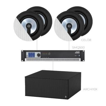 AUDAC SENSO8.4-10X - Komplet ozvučenja: 4× ugradni plafonski zvučnik CELO8I, infra-subwoofer ARCHI10X, pojačalo SMQ500