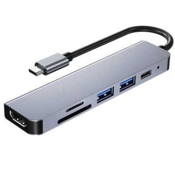 USB-C multihub 6 u 1 HDMI, USB-C, SD/TF card, PD, RJ45