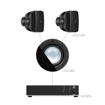 AUDAC SONA82.4I - Komplet ozvučenja: 4× zidni zvučnik ATEO2, subwoofer CELO8SI, pojačalo SCP212