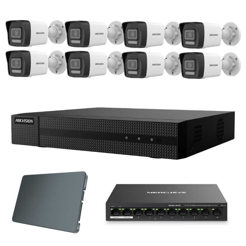 HikVision komplet 8 IP ColorVU kamera 4Mpix