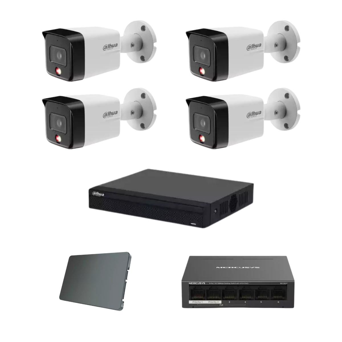 Dahua IP komplet 4 bullet kamere 6Mpix (bela)